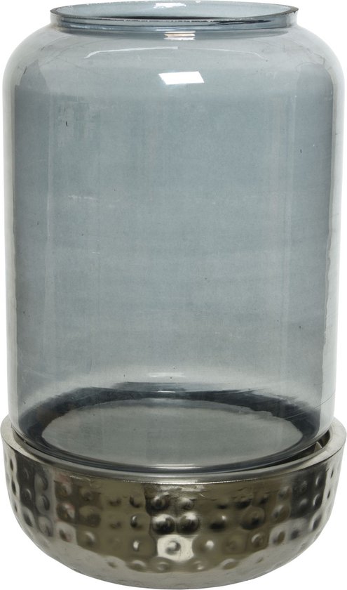 Keamingk Glazen lantaarn aluminium voet rond dia25x38cm antraciet