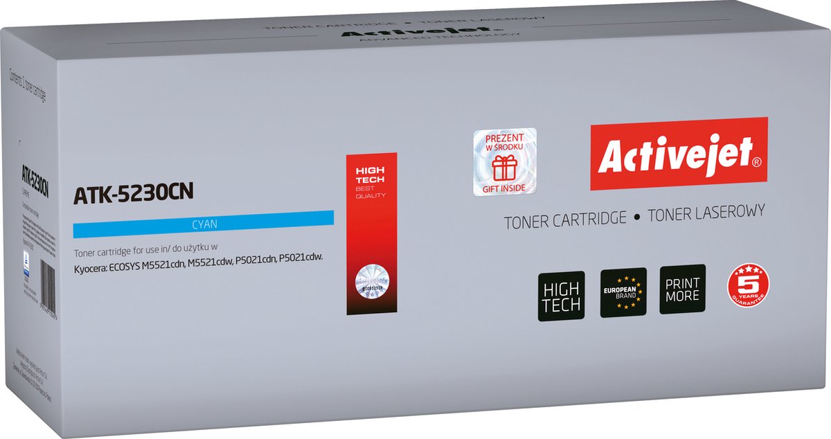 ActiveJet ATK-5230YN Toner voor Kyocera-printer; Kyocera TK-5230Y vervanging; Opperste; 2200 pagina's; geel.