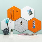 Funky Felt | Zelfklevend Prikbord| 26 x 30 x 1 cm | Set van 5 Stuks incl. Punaises | Hexagon | Oranje