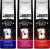 Bialetti Perfetto Moka Koffie proefpakket 3 x 250 gram - Classico, Delicato en Intenso