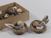 Decoratie Nestjes met vogels en eieren 7cm - 6 Stuks