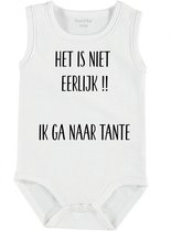 Baby Rompertje met tekst 'Het is niet eerlijk, ik ga naar tante' | mouwloos l | wit zwart | maat 62/68 | cadeau | Kraamcadeau | Kraamkado