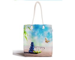 Schoudertas dames met rits - Blauwe Stenen bedrukt strandtas - Canvas 45x50 - Strandtas - Shopper tas - Dames tassen - Zomer - Hobby