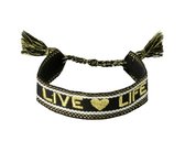 Geweven Armband - Quote Live Life - Zwart/Goud