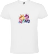 Wit t-shirt met 2 Kleurrijke Zebra's als print Size S