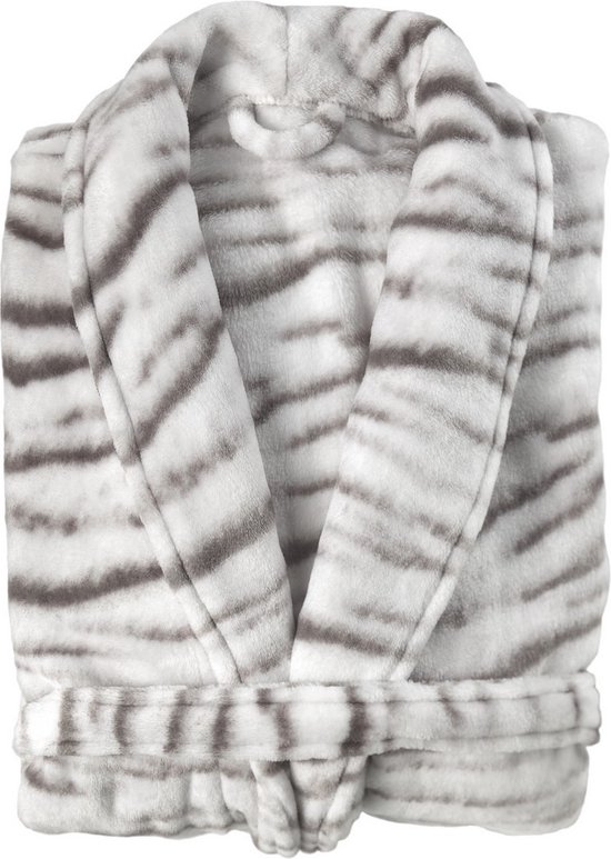 Zohome Siberian White Tiger Badjas Long - Flanelle Polaire - Taille L - Gris - Badjas Femme - Badjas Homme
