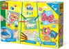 foto van SES - My First - 3 in 1 - Vingerverven, kleuren en vormen plakken - inclusief 4 kleuren vingerverf, 8 dikke potloden, vingerlijm, plakfiguren en knutselkaarten - hypoallergeen - makkelijk uitwasbaar