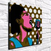 Pop Art Billie Holiday Acrylglas - 100 x 100 cm op Acrylaat glas + Inox Spacers / RVS afstandhouders - Popart Wanddecoratie Acrylglas - 100 x 100 cm op 5mm dik Acrylaat glas + Inox