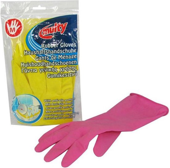 Multy Luxe Huishoudhandschoenen maat M - Natuurlatex met katoenen vlokvoering - Anti slip - Rubberen handschoenen - Waterdicht - Natuurlijk latex - Maat M