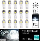 T10 Led Lamp Wit 6000k (Set 15 stuks) Canbus 5W5 | W5W | 5 LED | White| Led Signal Light | 12V | 168 | 194 | 2x | Stadslicht | Kentekenplaat Verlichting | 320 Lumen | 5050 5SMD | Autolamp | Kelvin | Autolampen | Car licht | Lampen |