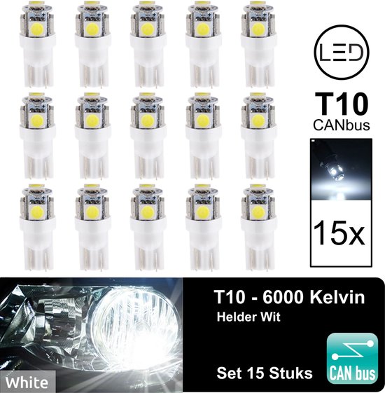 2 LED-LAMPEN T10 W5W XENLED 6000K Weiß 12V - 360°-Winkel