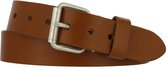 Leren Dames/Heren Riem Glad Leer | 4cm breed | Riemmaat: 105cm (totale lengte: 120cm) | 100% echt leer | Nikkelvrije gesp | Kleur: cognac