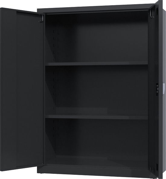 Metalen archiefkast - 110x80x38 cm - Zwart - Met slot - draaideurkast, kantoorkast, garagekast - AKP-108 - Povag