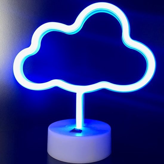 Groenovatie LED Neon Tafellamp "Wolk" - Op Batterijen en USB - 22x10x23cm - Blauw