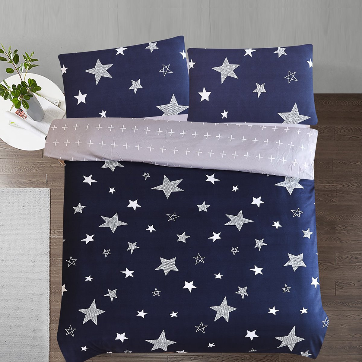 Starry Night Vibes – Dekbedovertrek Lits Jumeaux Ster Donkerblauw Tweezijdig – 240x220 – Dekbedhoes – Dekbedovertrekken – Bedtextiel