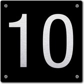 Huisnummerbord - huisnummer 10 - zwart - 12 x 12 cm - rvs look - schroeven - naambordje - nummerbord  - voordeur