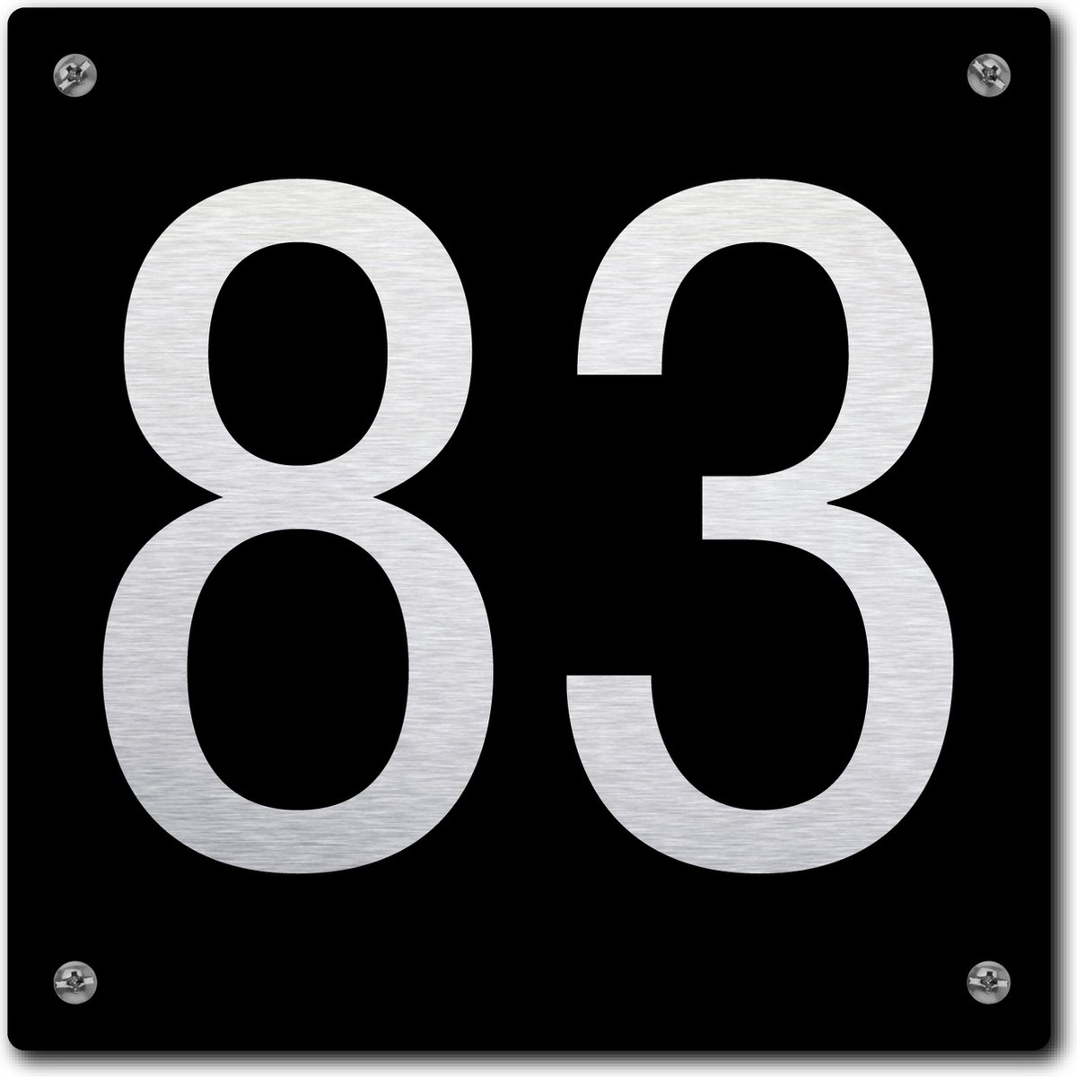 Huisnummerbord - huisnummer 83 - zwart - 12 x 12 cm - rvs look - schroeven - naambordje - nummerbord - voordeur