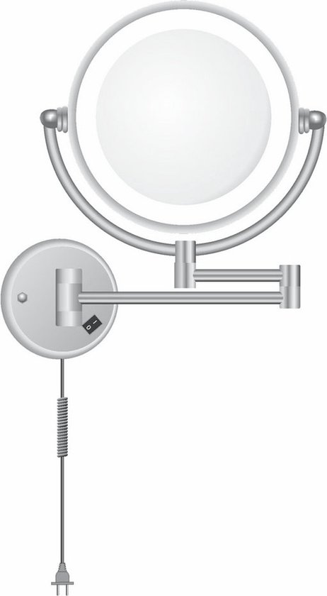 Wiesbaden scheerspiegel met LED-verlichting 5x vergrotend 20 cm, chroom