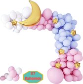 Baloba® Pastel Ballonnenboog Roze, Blauw, Wit met Gouden Ster en Maan Folie Ballonnen - Feest Versiering Pakket - Verjaardag Kinderfeest Decoratie - 119 stuks