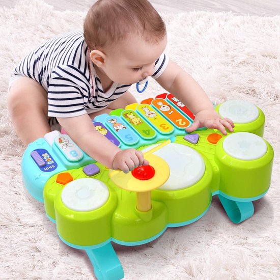 NUKIDO Interactieve Leermat, Educatieve Mat, Babyspeelgoed Vanaf De Geboorte Zeven Multifunctioneel Speelgoed Extra Kussen Voor Buikligging Zacht Onderhoudsvriendelijke Mat Originele Kleuren 110