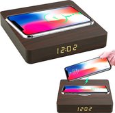 Digitale Wekker met Qi Draadloze Oplader - Alarm Klok - Hout - Wireless Charger