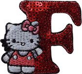Strijk Embleem Alfabet Patch - Letter F - Hello Kitty Pailletten - 6cm hoog - Letters Stof Applicatie - Geborduurd - Strijkletters - Patches - Iron On