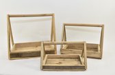 Oneiro’s Luxe Set/3 houten hengselbakken 43x30x38cm Natural - woondecoratie - metaal - zwart - hout - woonaccessoires - dienbladen – tafelaccessoires – serveerbladen – presenteerbl