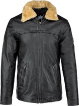 Urban 5884® - James – Heren jas - Stevig kwaliteit - Afneembare Kraag – Rund Leer – Zwart - Maat L