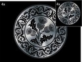 Celtic Tree - Set Placemats en Onderzetters -  Distel - Nationaal symbool van Schotland - Zwart - Zilver - Pagan - Heidens - Keltisch - Magisch - Tafel - Tafeldecoratie - Eten - Pl