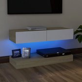 Decoways - Tv-meubel met LED-verlichting 90x35 cm wit sonoma eikenkleurig