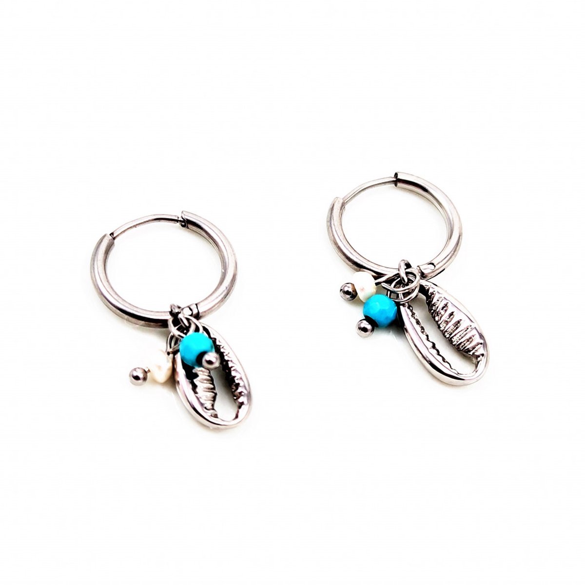 Dottilove RVS Ø13mm Oorbellen - Dames Oorringen met Schelp Hanger - RVS Plated