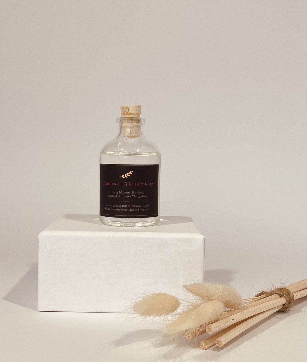 Nina Studio | Geurstokjes Classic - Bamboo + Ylong Ylong 50ml | Natural ingrediënten | Home fragrance | Handmade
