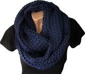 Grof Gebreide Loop Sjaal - Lus - Ronde - Colsjaal - Marineblauw -75 x 25 cm