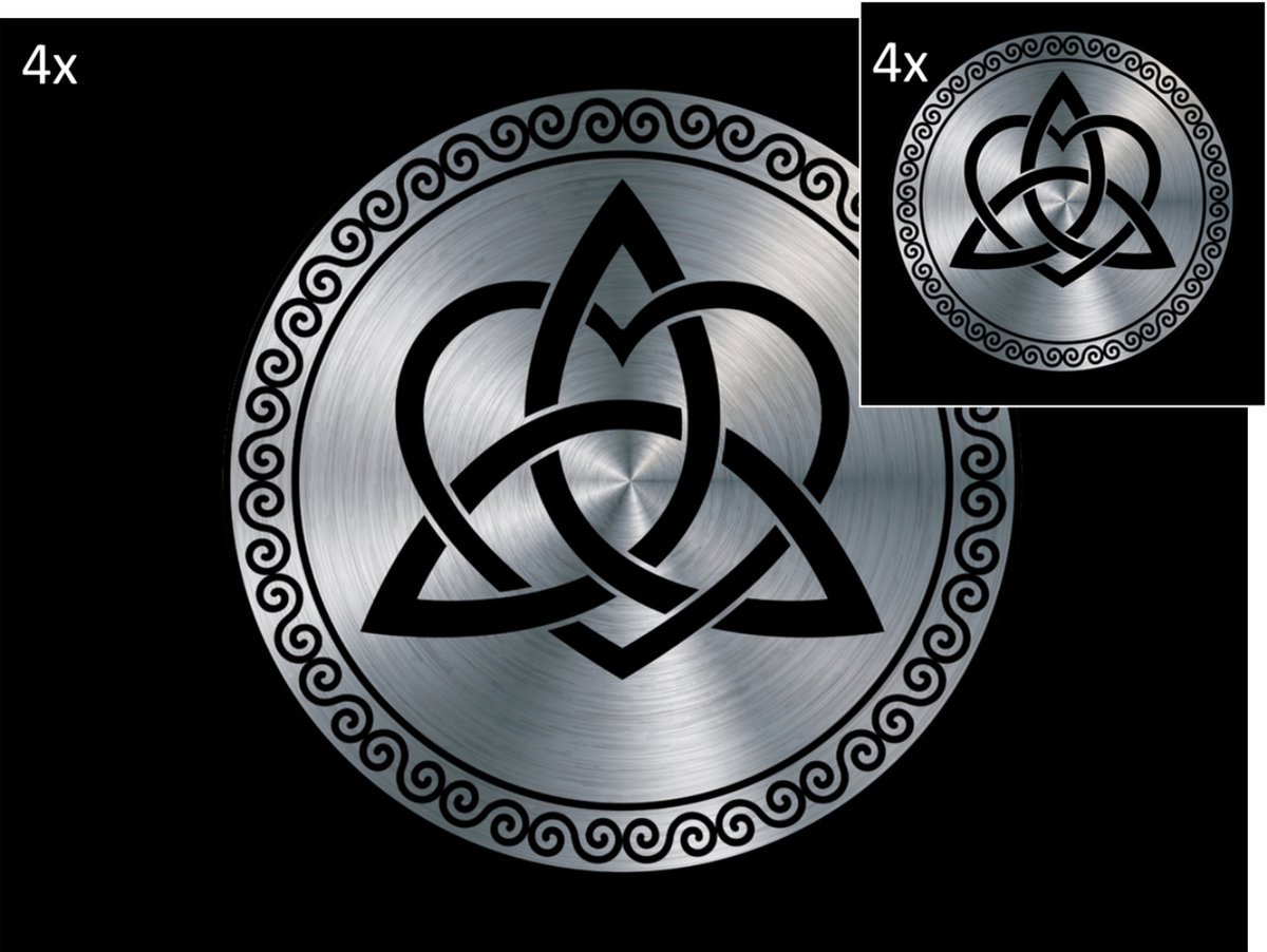 Celtic Tree - Set Placemats en Onderzetters - Symbool voor Liefde en Vriendschap - Zwart - Zilver - Pagan - Heidens - Keltisch - Magisch - Tafel - Tafeldecoratie - Eten - Placemat - Onderzetter