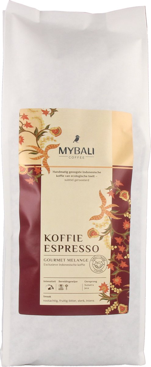 MyBali Coffee, Espresso, 1 kg, (H)eerlijke Indonesische koffie. Direct Trade. Melange van Arabica uit Sumatra (60%) en Robusta uit Java (40%). Traditioneel gebrand voor heerlijk aroma. Indonesië.