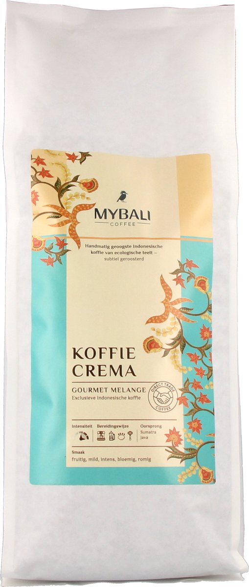 MyBali Coffee, Crema, 1 kg, (H)eerlijke Indonesische koffie. Direct Trade. Melange van 70% Arabica uit Sumatra en 30% Robusta uit Java. Fruitig aroma met fijne crema.
