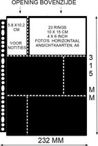 Foto insteekhoezen, A4+, PP bladen 6 vakken ongelijk verdeeld, zwart, 23 ringen, set van 10 showtassen - fototassen, voor o.a. ansichtkaarten en foto’s 10 x 15 cm liggend