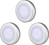 LED Lamp met Bewegingssensor | Koud Wit | Trap - Kast - Nachtlamp| Set van 3 Lampen | Zilver