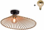 Plafondlamp - BROMO - Asymmetrisch - Bamboe - Medium - Incl. spiegel LED-lamp
