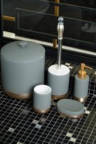 Ensemble de salle de bain en céramique de luxe 5 pièces - Distributeur de savon - Porte-savon - Porte-brosse à dents - Brosse de toilette - Prullenbak - Grijs