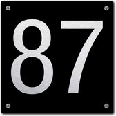 Huisnummerbord - huisnummer 87 - zwart - 12 x 12 cm - rvs look - schroeven - naambordje - nummerbord  - voordeur