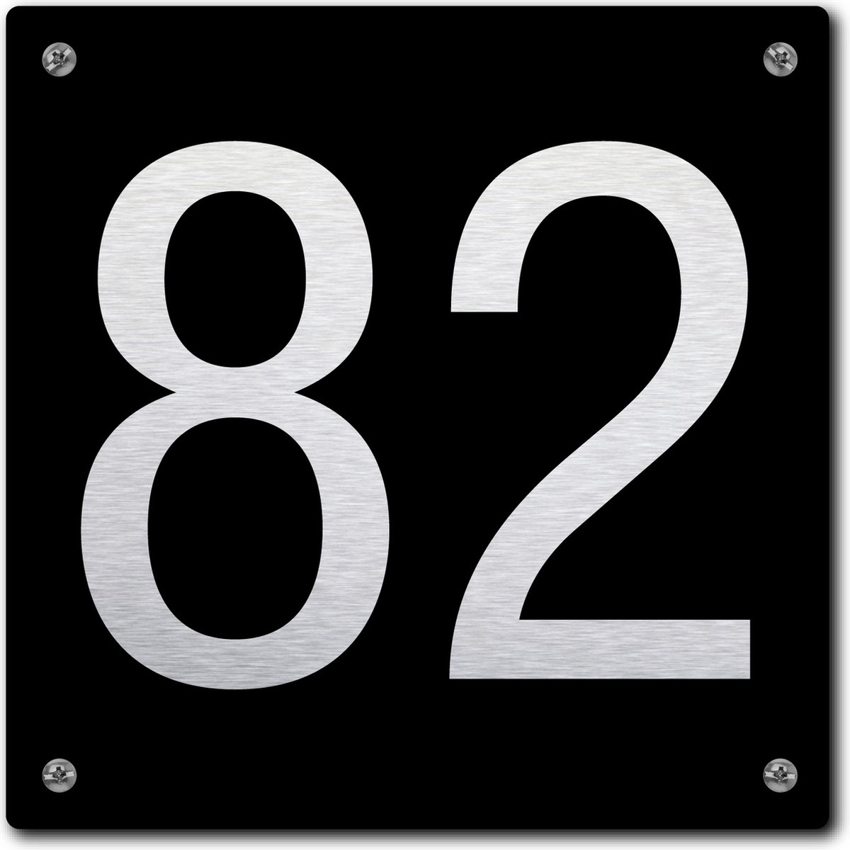 Huisnummerbord - huisnummer 82 - zwart - 12 x 12 cm - rvs look - schroeven - naambordje - nummerbord - voordeur