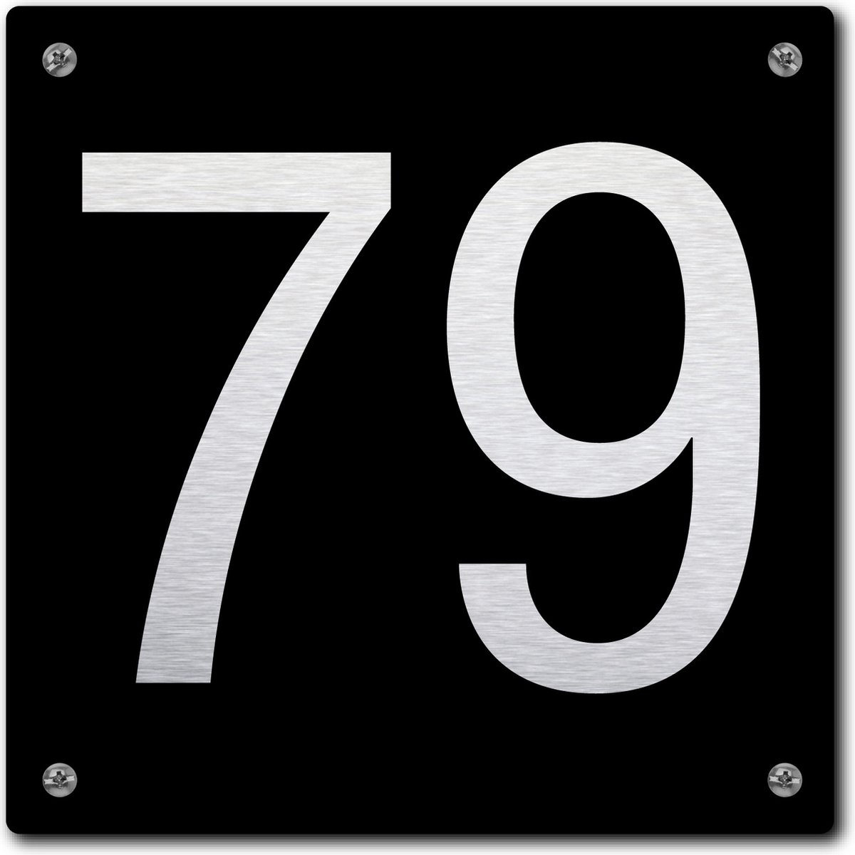 Huisnummerbord - huisnummer 79 - zwart - 12 x 12 cm - rvs look - schroeven - naambordje - nummerbord - voordeur