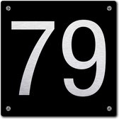 Huisnummerbord - huisnummer 79 - zwart - 12 x 12 cm - rvs look - schroeven - naambordje - nummerbord  - voordeur