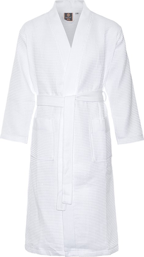 Wafel badjas voor sauna wit XL - witte badjas unisex - biologisch katoen - wafel badjas wit