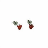 Aramat jewels ® - Hartjes oorbellen staal rood zilverkleurig zirkonia 5mm