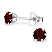 Aramat jewels ® - Kinder oorbellen rond zirkonia 925 zilver rood 4mm
