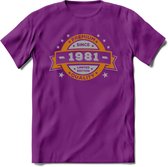 Premium Since 1981 T-Shirt | Goud - Zilver | Grappig Verjaardag Kleding Cadeau Shirt | Dames - Heren - Unisex Tshirt | - Paars - XXL