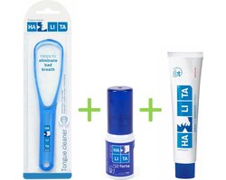 Halita slechte adem pakket: tongreiniger, tandpasta en mondspray