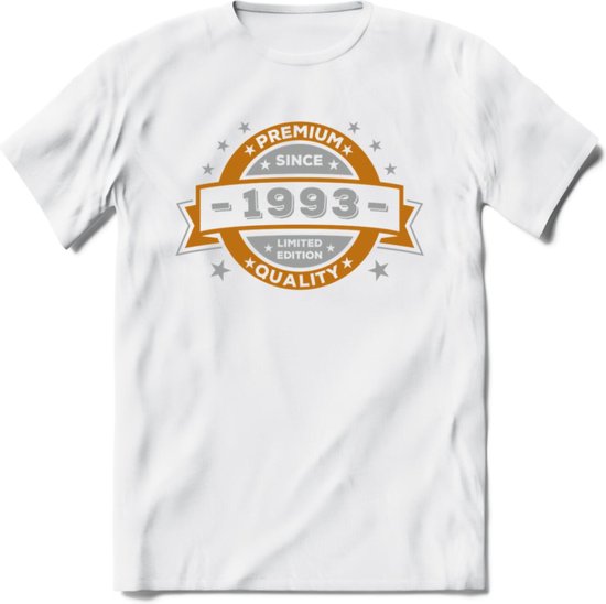 Premium Since 1993 T-Shirt | Goud - Zilver | Grappig Verjaardag Kleding Cadeau Shirt | Dames - Heren - Unisex Tshirt | - Wit - S